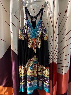 Maurices Black Mini Dress with Turquoise and Multicolor Print